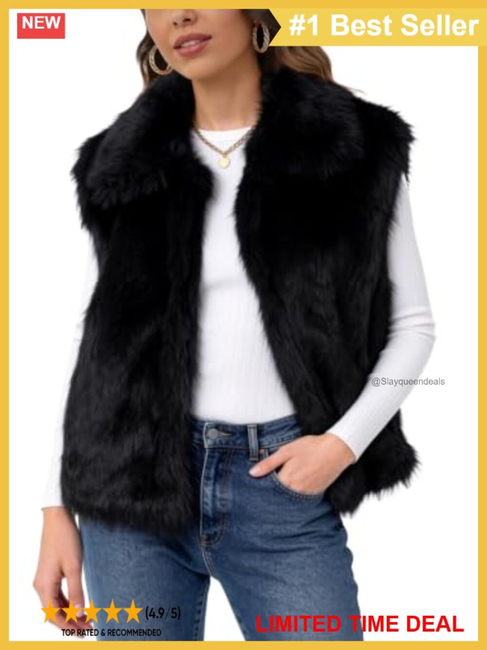 Faux Fur Vest Sleeveless Button Down Cropped Winter Layering
